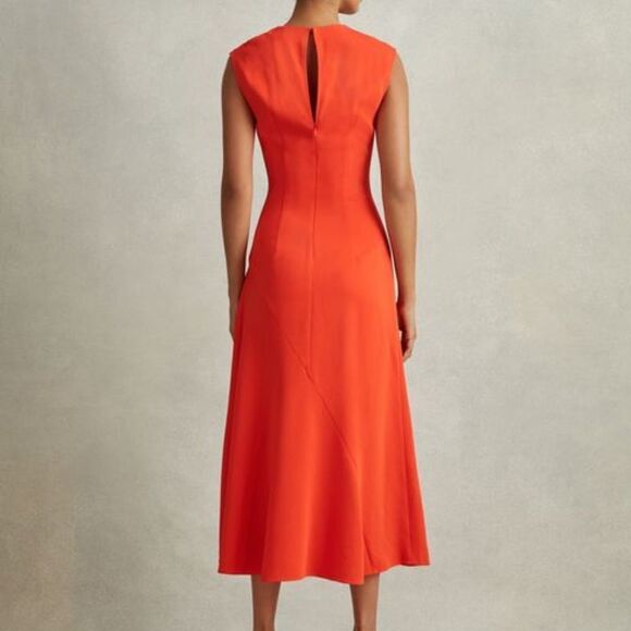 REISS STACEY RUCHED MIDI DRESS Orange Size 8 NWT - Picture 3 of 5
